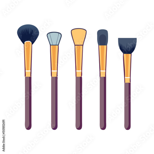 Cosmetic Brush Kit –foundation , blush, Powder, Contour, Highlight ,lip brush Tools on white background