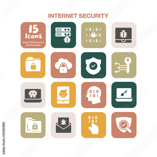 Safeguarding Your Digital Life, A versatile collection of internet security icons depicting firewalls, encryption, and safe Browse for online protection