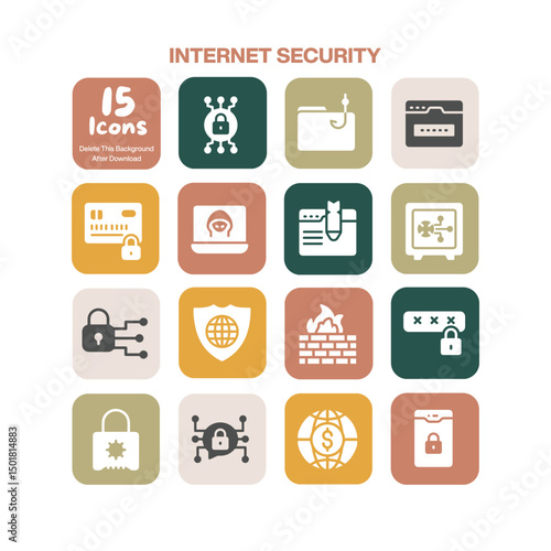 Safeguarding Your Digital Life, A versatile collection of internet security icons depicting firewalls, encryption, and safe Browse for online protection