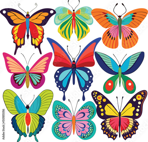 colourful butterflies icon sheet