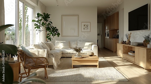 Wallpaper Mural Bright scandinavian lounge with indoor plant high resolution picture Torontodigital.ca