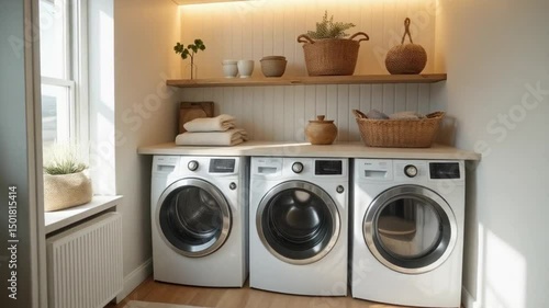 Wallpaper Mural Washing machine in kitchen with laundry equipment illustration Torontodigital.ca