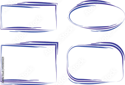 blue purple colorful decorative line art stroke frames collection
