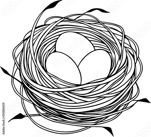 Hand Drawn Bird Nest Line Design