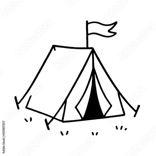 Camping Tent with Flag Vector Illustration