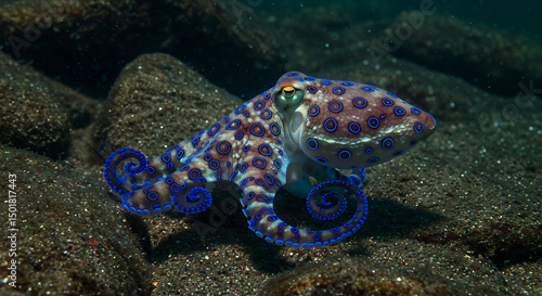 Blue Ringed Octopus on Sea Floor