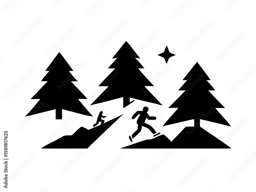 Fototapeta premium Action Packed Winter Scene With Hikers Or Snowboar