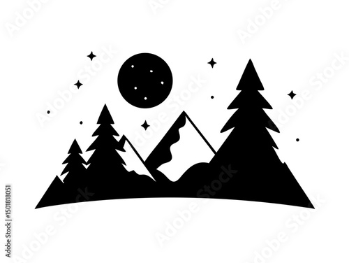 Peaceful Night Time Mountain Landscape Lit By Full