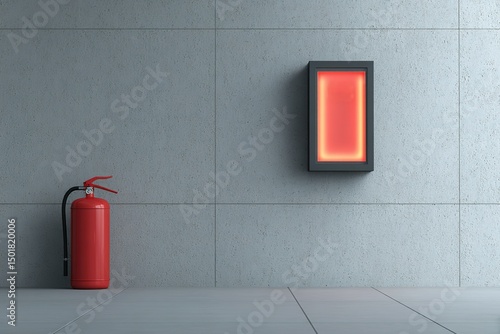 Wallpaper Mural Fire safety equipment displayed in modern interior setting with illuminated guide and fire extinguisher Torontodigital.ca