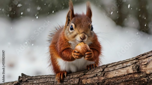 Red squirrel eating nut closeup wildlife shot