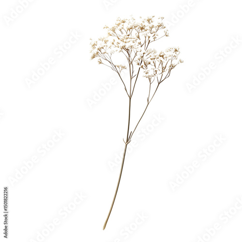 A single dried baby's breath flower isolated on a transparent background