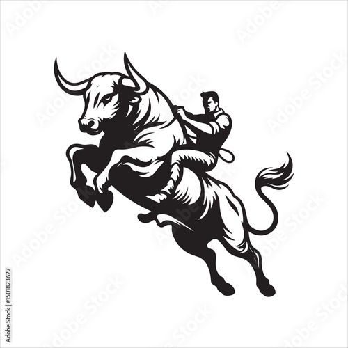 Bull Rodeo Showdown – Cowboy Riding a Bucking Bull in Action

