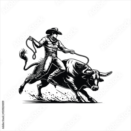 Bull Rodeo Showdown – Cowboy Riding a Bucking Bull in Action

