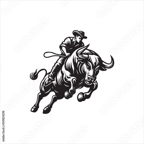 Bull Rodeo Showdown – Cowboy Riding a Bucking Bull in Action

