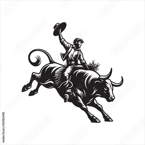 Bull Rodeo Showdown – Cowboy Riding a Bucking Bull in Action

