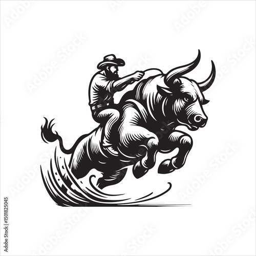 Bull Rodeo Showdown – Cowboy Riding a Bucking Bull in Action

