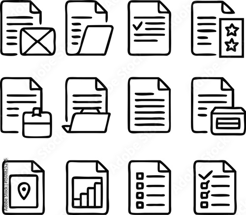  meticulously curated collection of meticulously designed document icons, perfectly capturing the essence of files, folders, and essential office stationery.