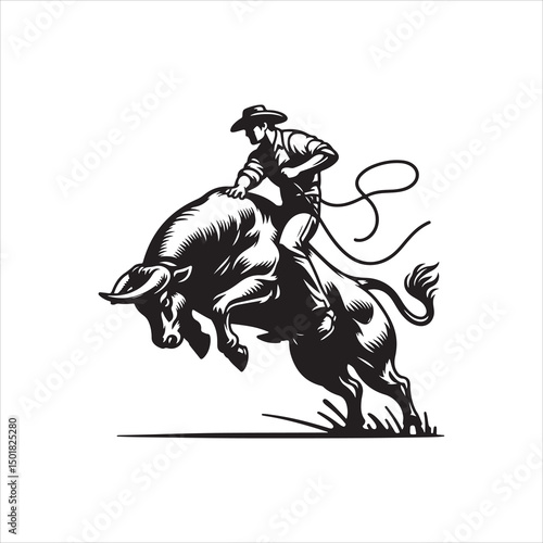 Bull Rodeo Showdown – Cowboy Riding a Bucking Bull in Action

