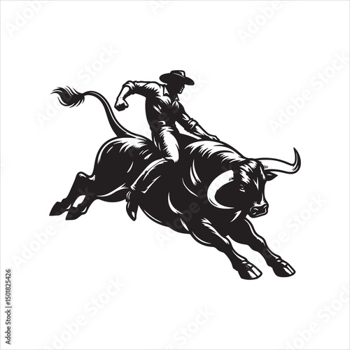 Bull Rodeo Showdown – Cowboy Riding a Bucking Bull in Action

