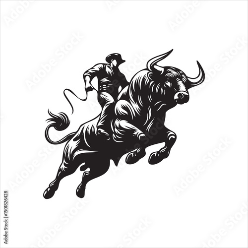 Bull Rodeo Showdown – Cowboy Riding a Bucking Bull in Action

