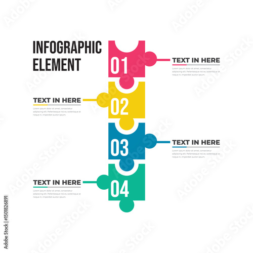 Puzzle Style Infographic Elements, Vertical puzzle design infographic with 4 connected steps