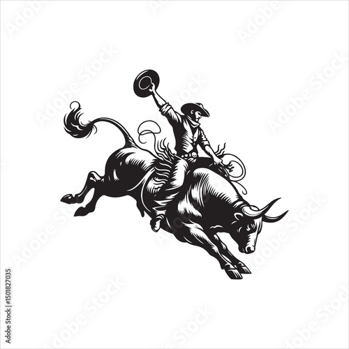 Bull Rodeo Showdown – Cowboy Riding a Bucking Bull in Action

