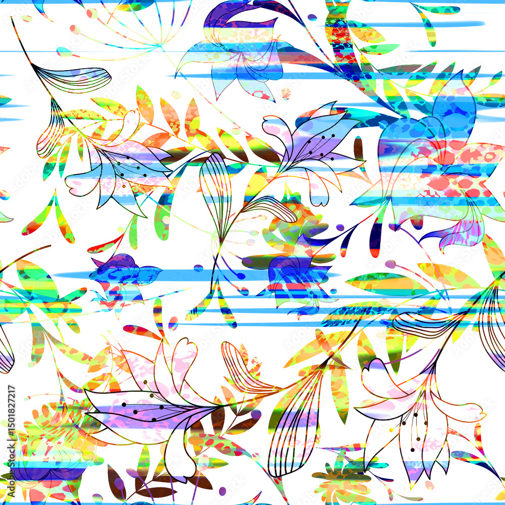 Fototapeta premium Abstract Seamless Pattern Design, Repeatable Textile Fabric Print, Multicolor Allover Floral Design