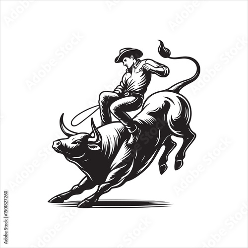 Bull Rodeo Showdown – Cowboy Riding a Bucking Bull in Action

