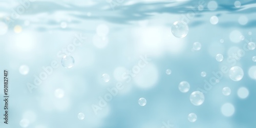 A serene underwater scene featuring numerous bubbles floating upwards in a light blue backdrop