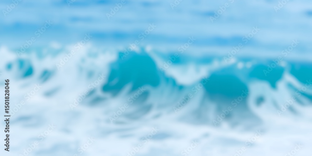 Fototapeta premium A blurry shot of ocean waves crashing with white foam under a pale blue sky on a sunny day light