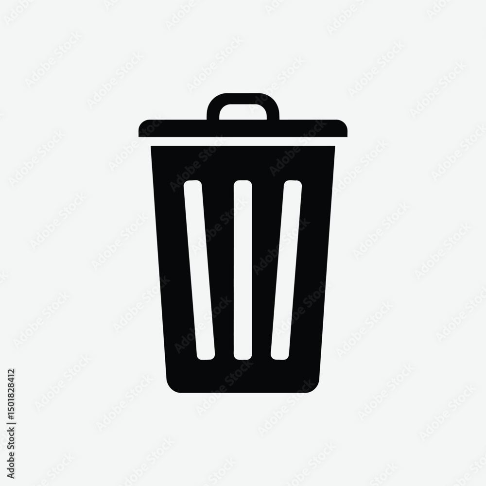 Download a clean, minimalist 2D vector illustration of a trash bin in black silhouette style. Perfect for UI icons, waste management designs, eco-friendly themes, infographics, and web or print use. Download a clean, minimalist 2D vector illustration of a trash bin in black silhouette style. Perfect for UI icons, waste management designs, eco-friendly themes, infographics, and web or print use.