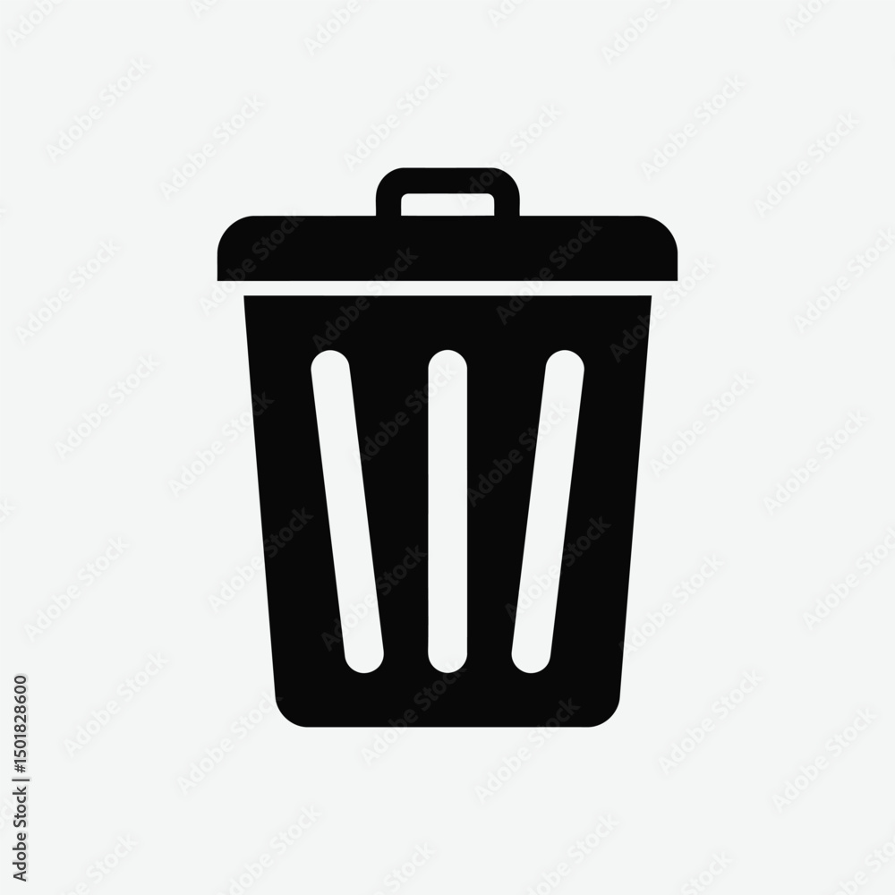 Download a clean, minimalist 2D vector illustration of a trash bin in black silhouette style. Perfect for UI icons, waste management designs, eco-friendly themes, infographics, and web or print use. Download a clean, minimalist 2D vector illustration of a trash bin in black silhouette style. Perfect for UI icons, waste management designs, eco-friendly themes, infographics, and web or print use.