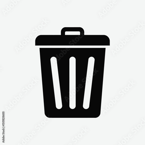 Download a clean, minimalist 2D vector illustration of a trash bin in black silhouette style. Perfect for UI icons, waste management designs, eco-friendly themes, infographics, and web or print use. 