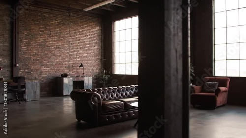 Stylish Loft Interior With Exposed Brick And Comfortable Seating
