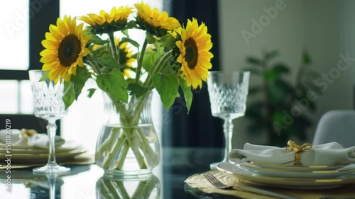 Elegant Table Setting Featuring Sunflowers And Refined Dinnerware