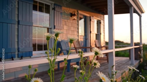 Coastal Cottage With Daisies At Sunset Serene Summer Home Ambience