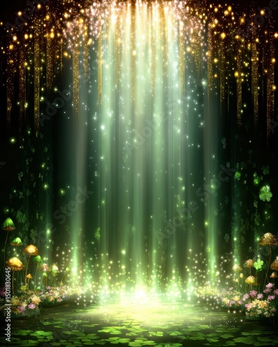 Dreamy Fairy Forest Scene with Glowing Lights and Mushrooms, Fantasy Landscape, Magical Atmosphere, Enchanted Woods