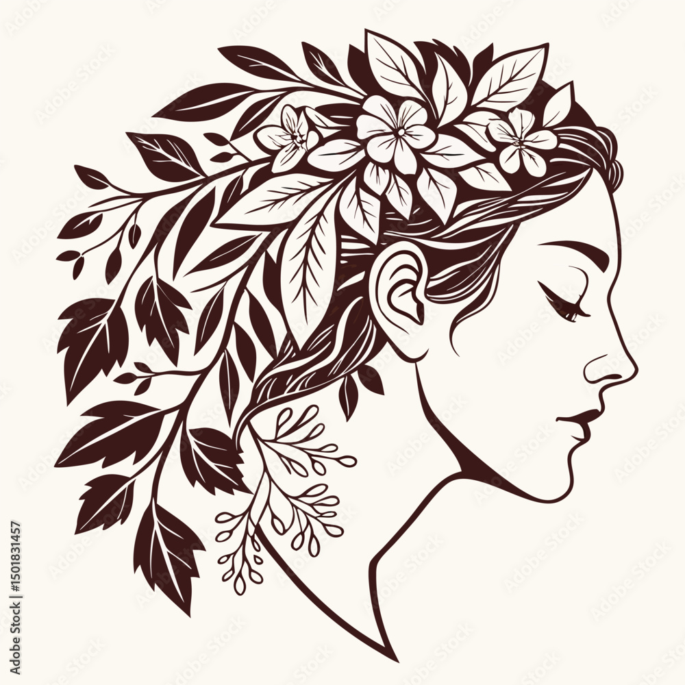 Face Formed from Leaves and Vines Vector in Minimalist Nature Shapes for Eco and Botanical Design
Face Formed from Leaves and Vines Vector in Minimalist Nature Shapes for Eco and Botanical Design