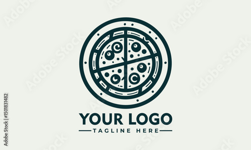 Ornate artistic pizza illustration divided into slices with decorative toppings and circular symmetry. Food concept
