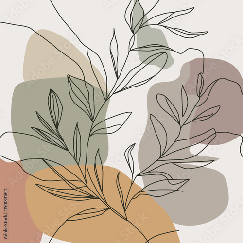Seamless pattern with flowers. Minimalist Botanical Art with Abstract Shapes