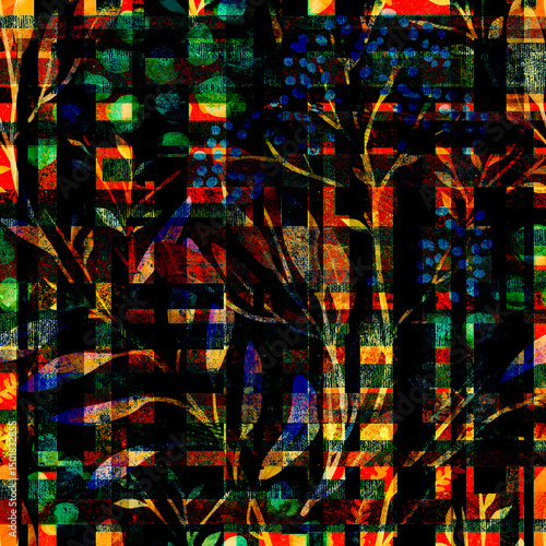 Abstract Seamless Pattern Design, Repeatable Textile Fabric Print, Multicolor Allover Floral Design