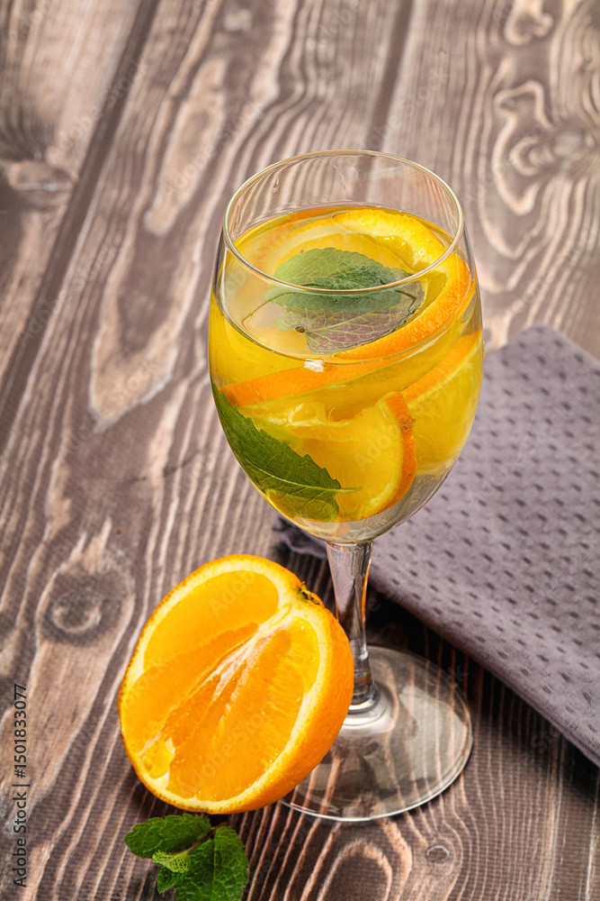 Fototapeta premium Fresh homemade orange lemonade with mint