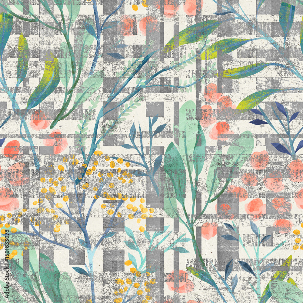 Fototapeta premium Abstract Seamless Pattern Design, Repeatable Textile Fabric Print, Multicolor Allover Floral Design