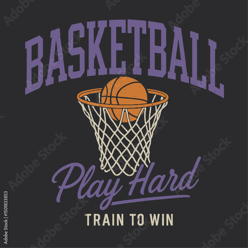 vector sketch of the basketball graphics. throwing in basketball net. sports print design. sports t-shirt design.