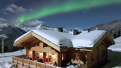 Spectacular Winter Cabin Under The Aurora Borealis In A Mountain Setting