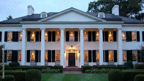 Elegant Colonial Estate, Timeless Architecture, And Serene Dusk Ambiance
