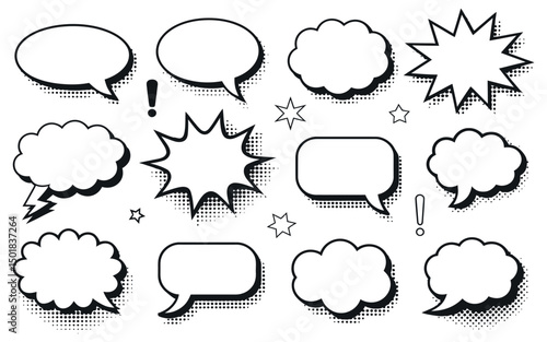 Collection of Various Comic Book Speech Bubbles and Pop Art Elements for Design
