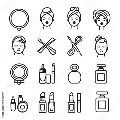 Beauty icons set silhouette