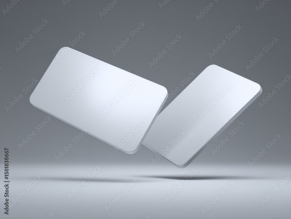 Two Blank Cards Floating in Studio Setting Mockup for Design Presentation Sleek Minimalist Style Two Blank Cards Floating in Studio Setting Mockup for Design Presentation Sleek Minimalist Style