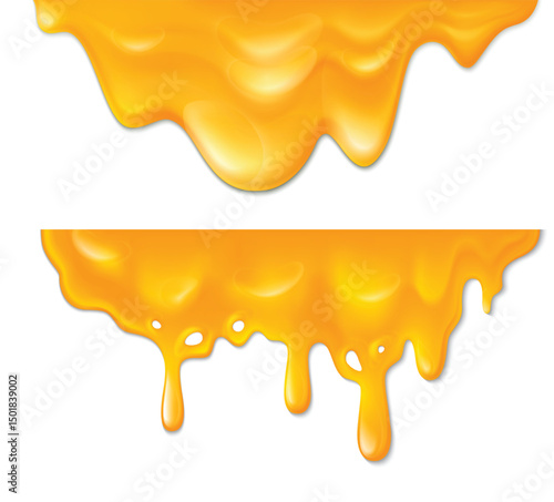 Melted honey dripping with seamless texture isolated on white background